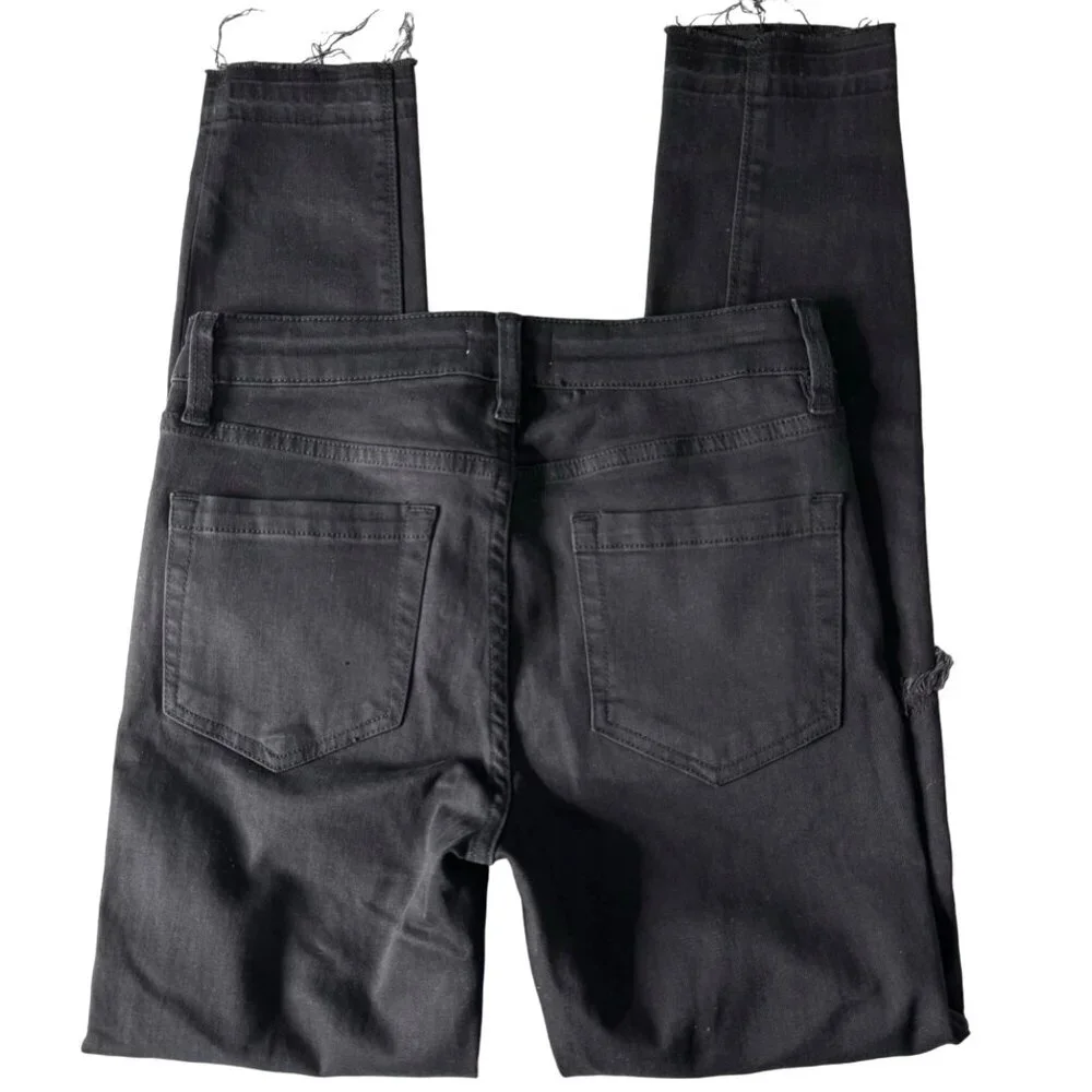 1.STATE Frayed Released Hem Skinny Black Jeans Womens Size 27 Super Wash Denim - Picture 4 of 12